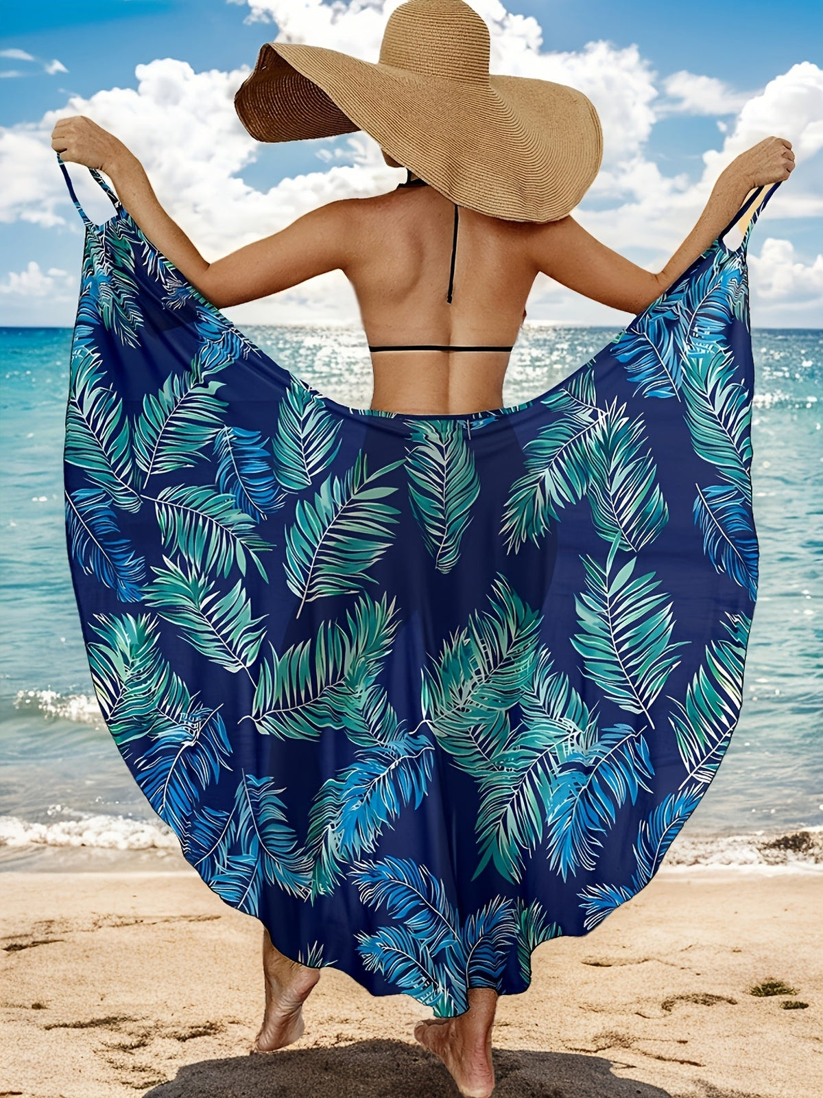 Women's Tropical Leaf Print Beach Wrap Maxi Sarong