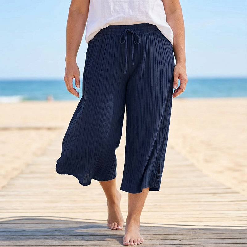 Women's Linen Wide Leg Capri Pants