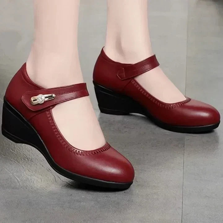 Women's Elegant Heeled Leather Orthopedic Mary Janes