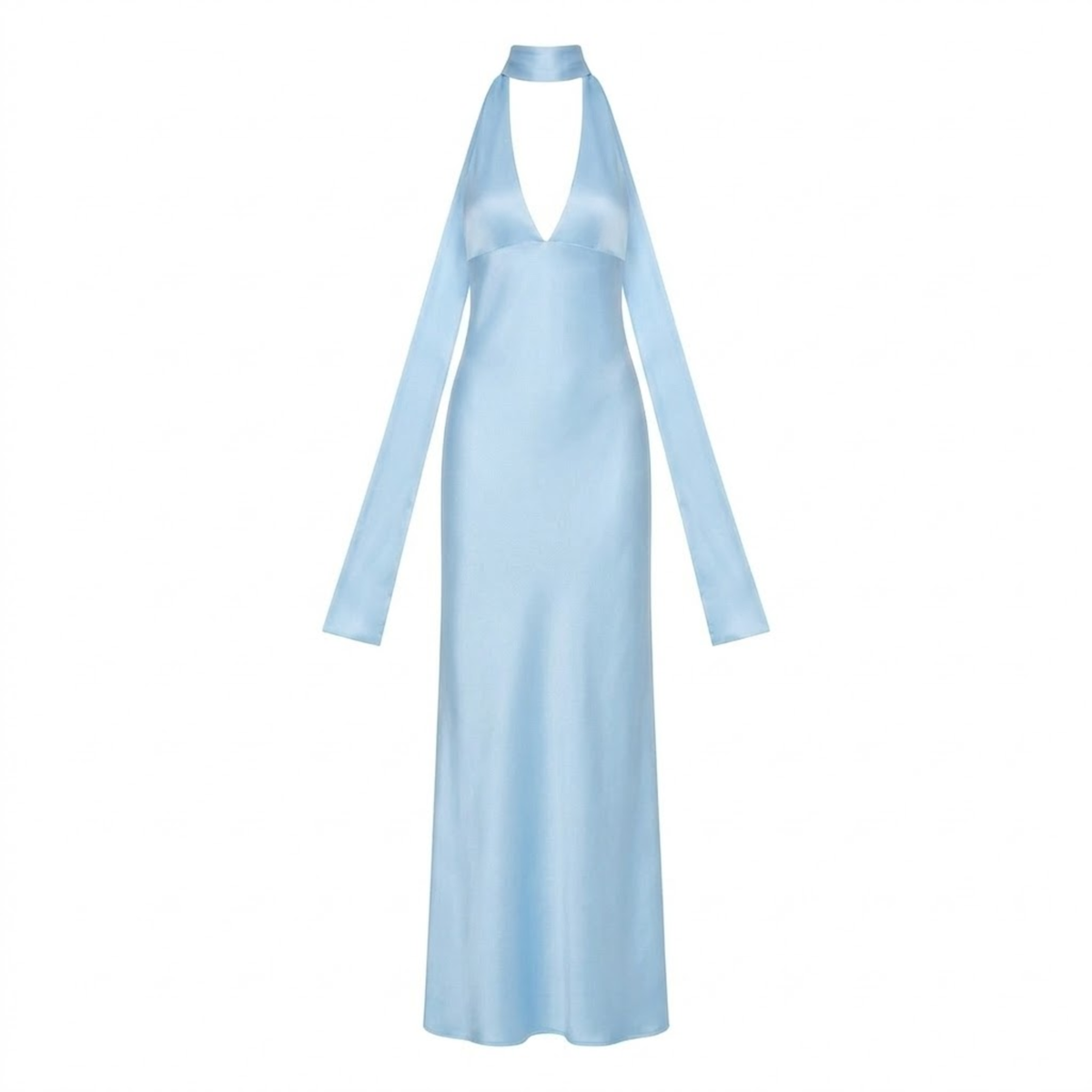Formal Summer Maxi Halter Neck Dress - Sky Blue