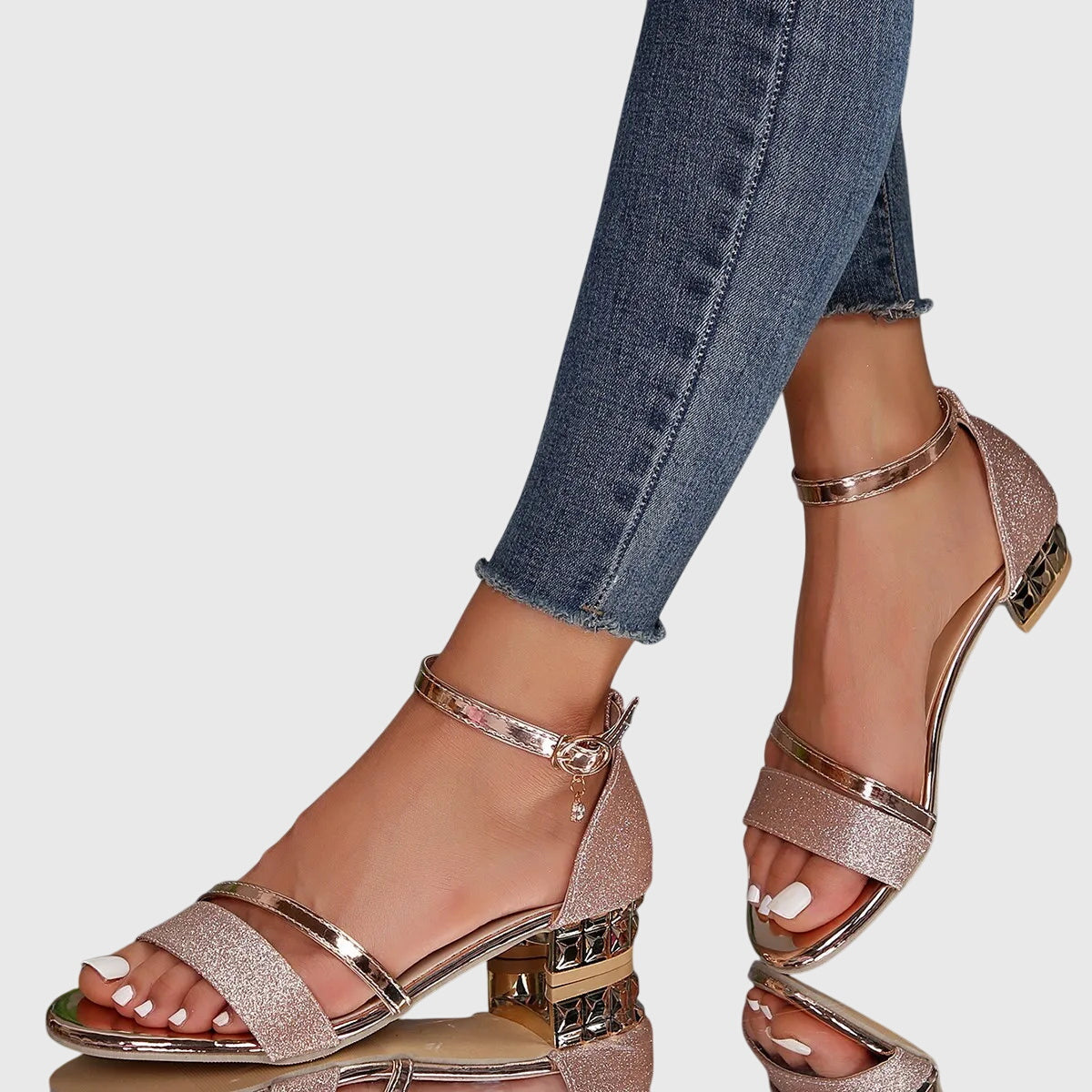 Women's Strappy Orthopedic Heeled Sandals - Rose gold