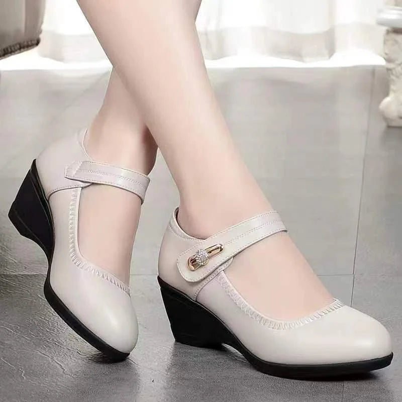 Women's Elegant Heeled Leather Orthopedic Mary Janes