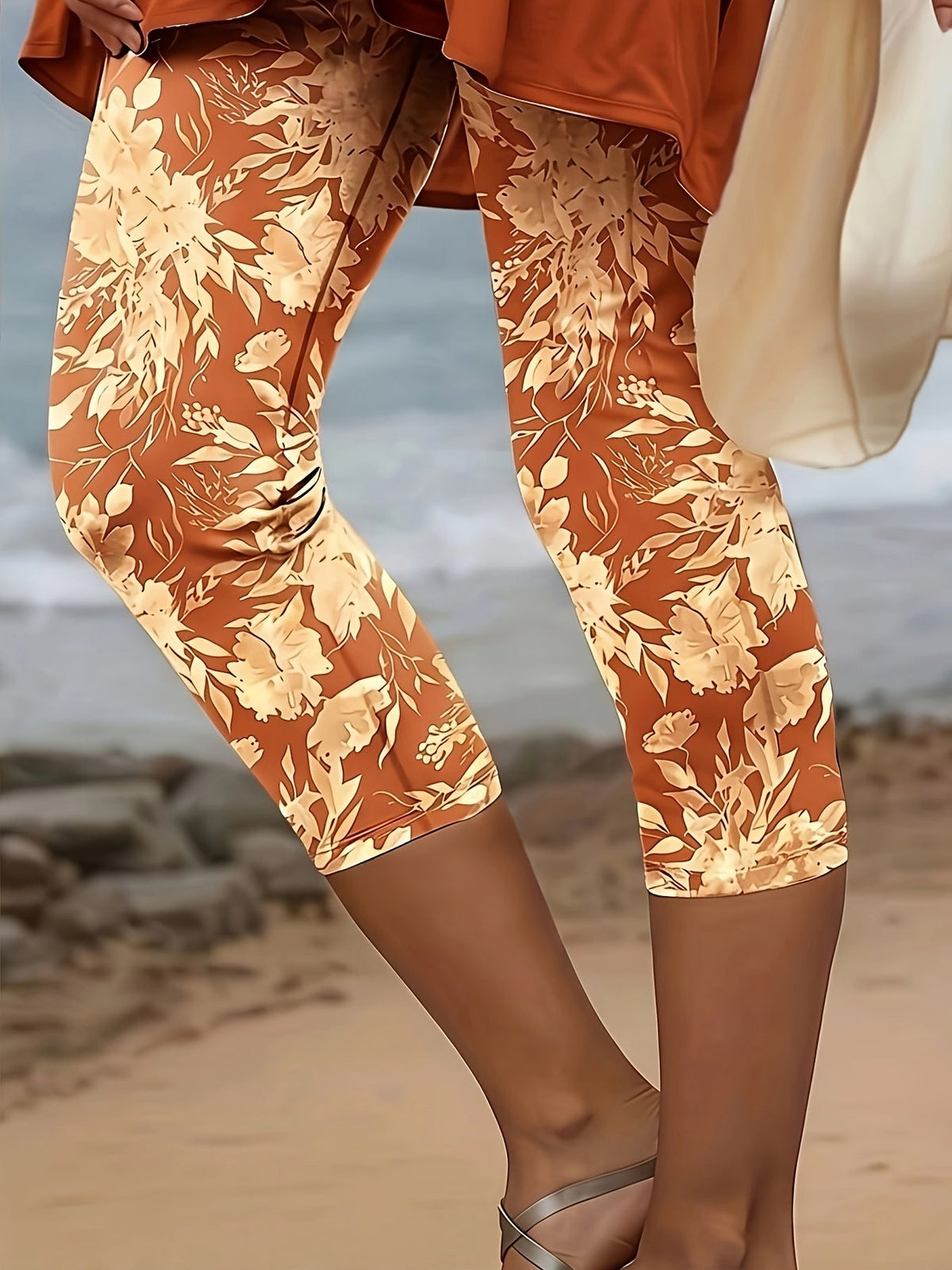 Women's Casual Floral Knit Capri Legging Pants