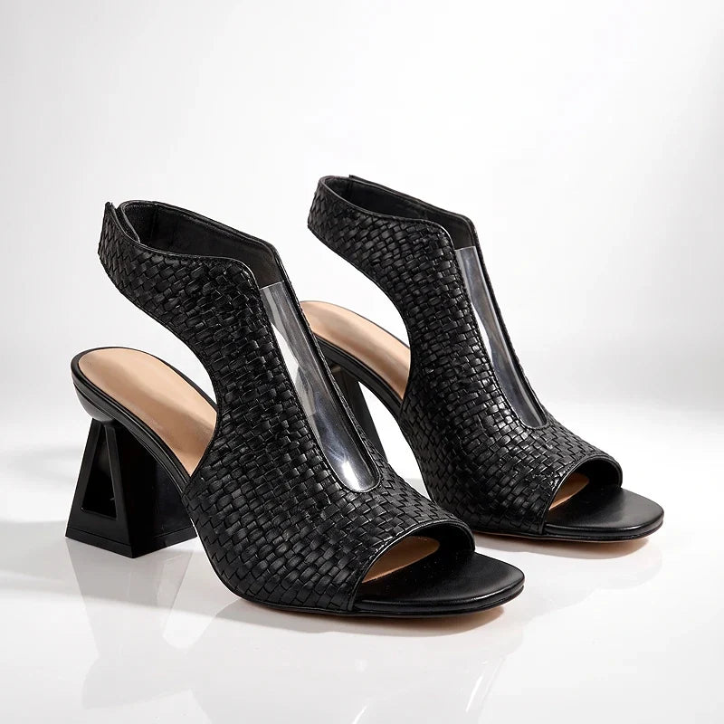 Women's Woven Block Heel Sandals - Black