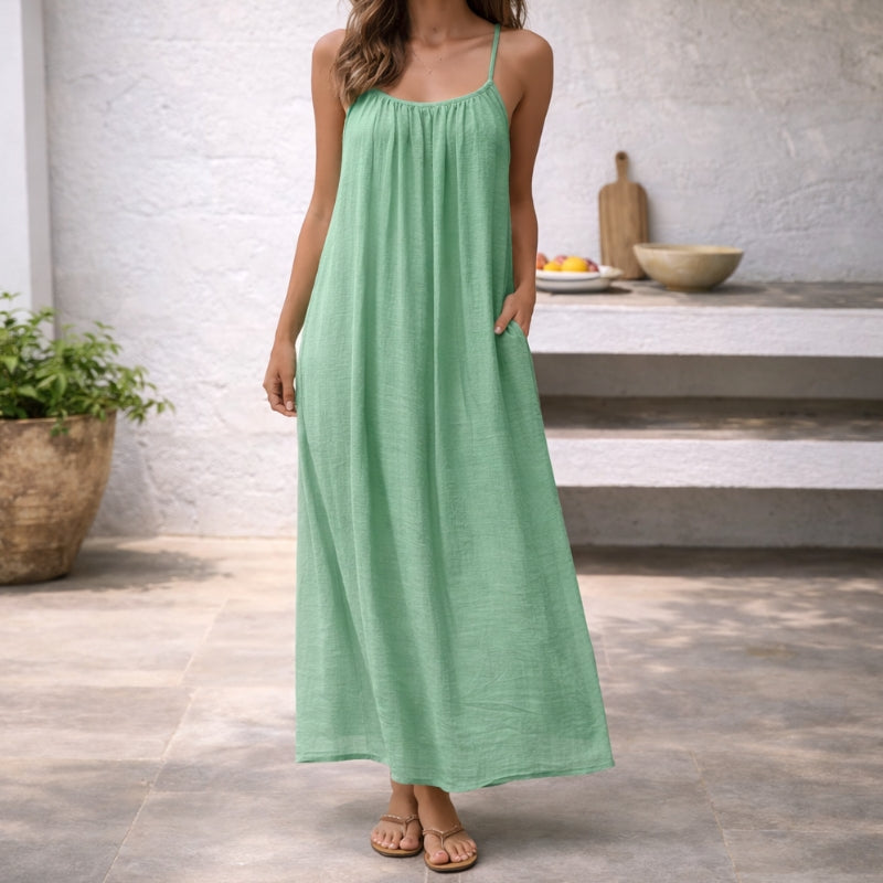 Women's Linen Long Sleeveless Beach Maxi Dress