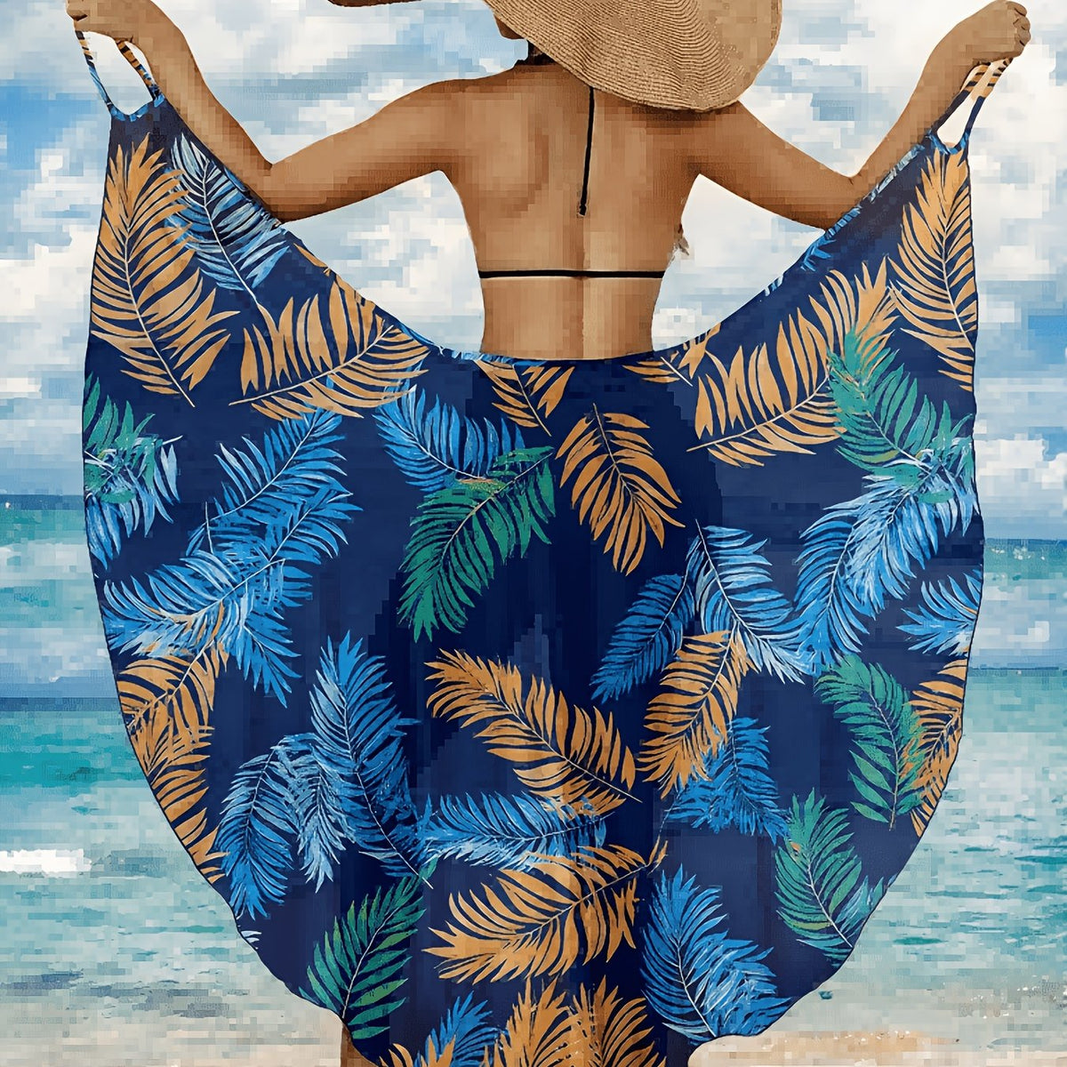 Women's Tropical Leaf Print Beach Wrap Maxi Sarong - Multicolour