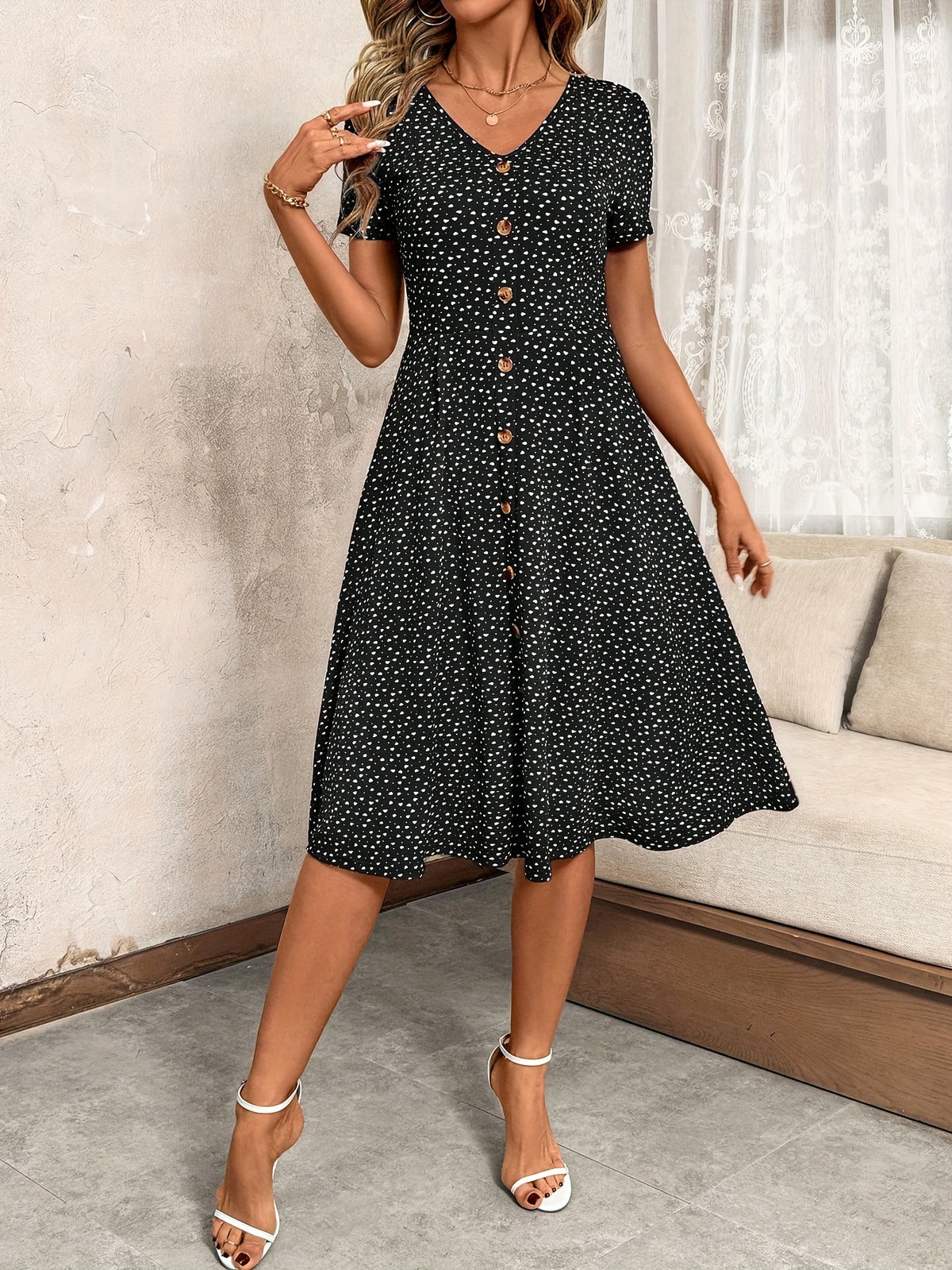 Women's Short Sleeve Polka Dot Dress