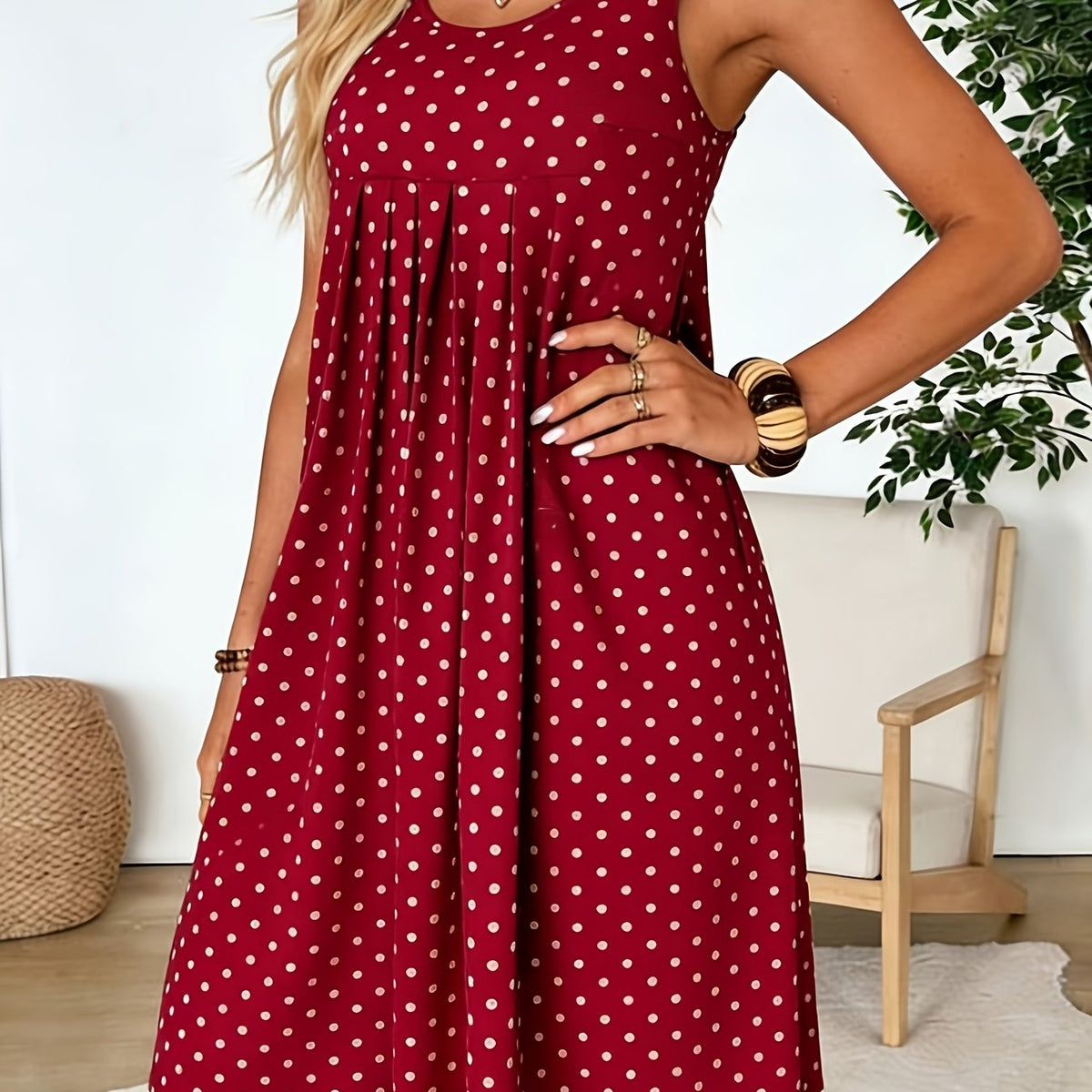 Women's Vintage Polka Dot Midi Dress