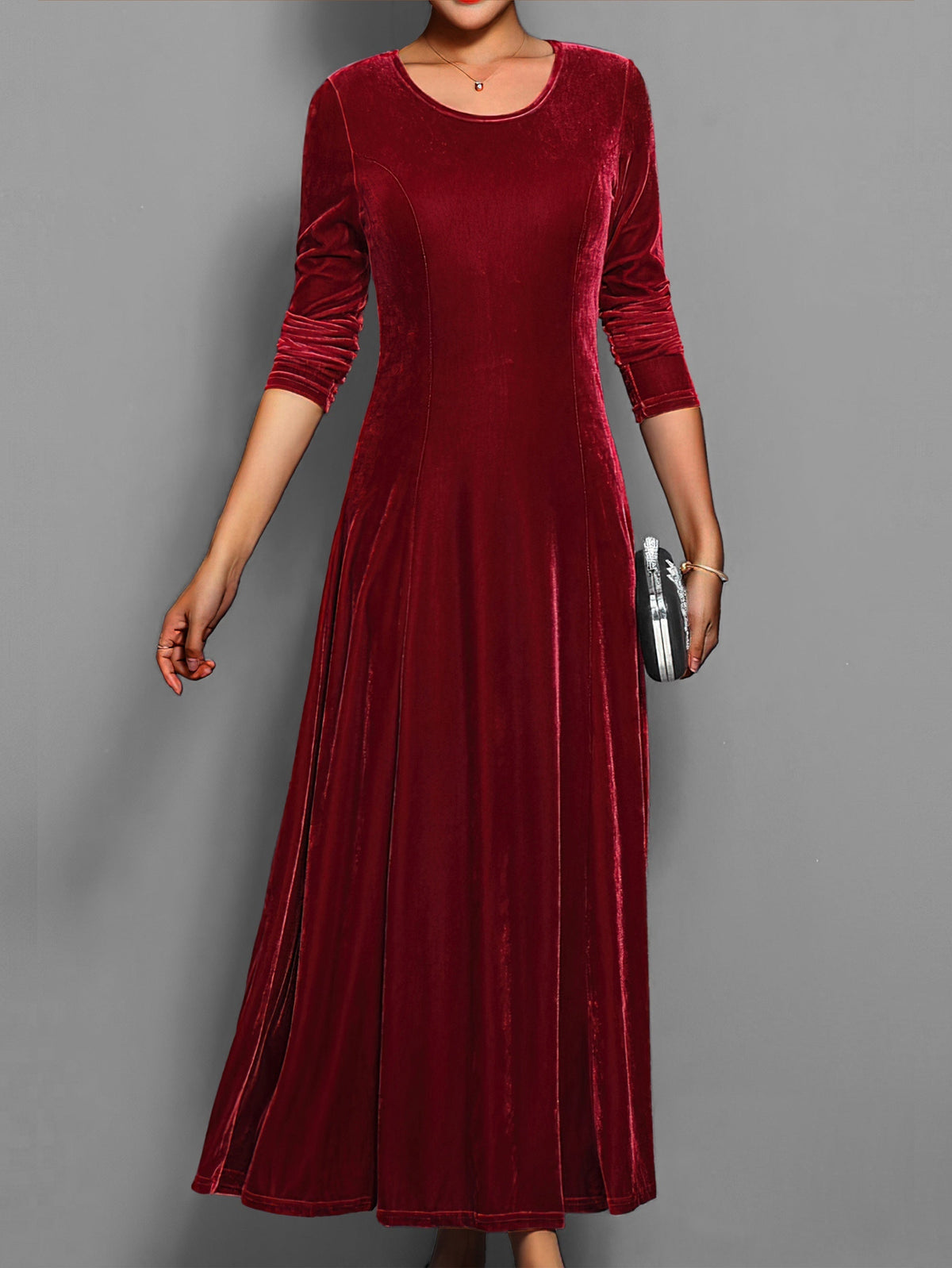 Women's Velvet Maxi Christmas Party Dress - Red