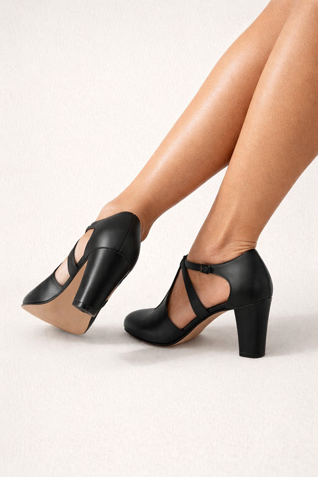 Women's T-Strap Cutout Strappy Heeled Sandal