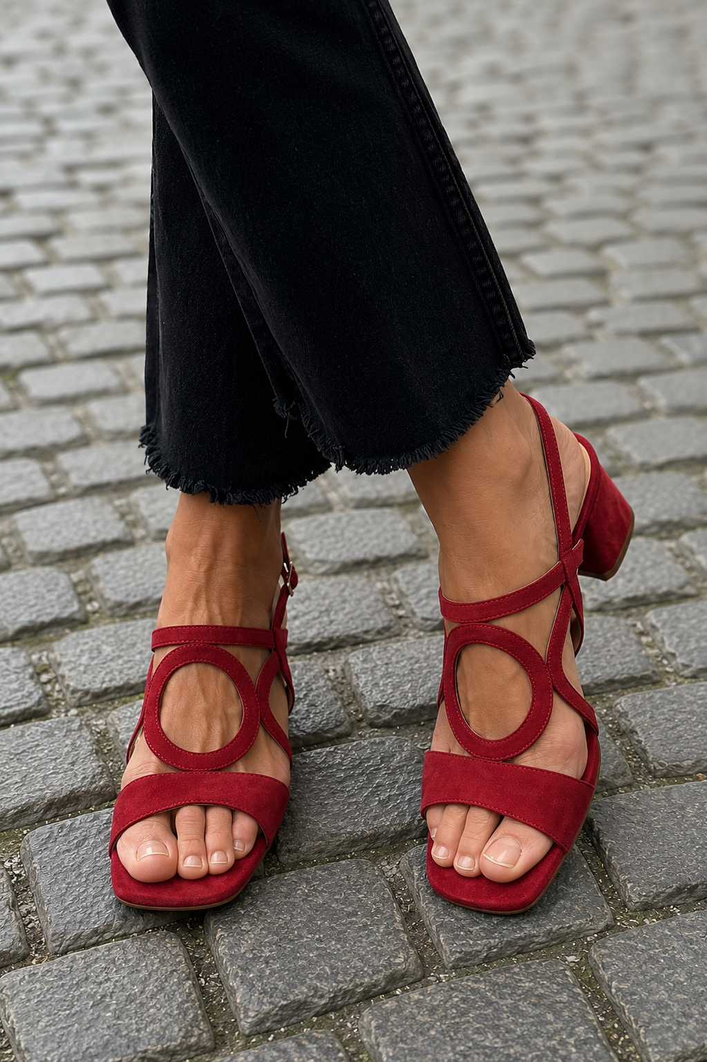 Women's Strappy Block Heeled Sandals - Red