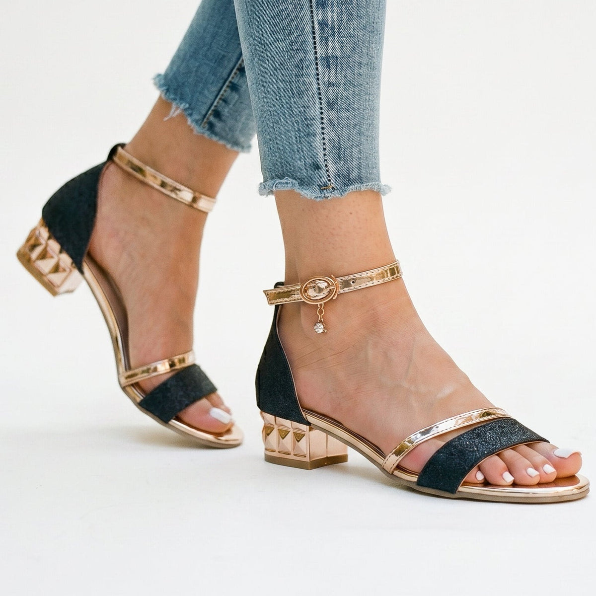 Women's Sparkling Comfy Strappy Heels - Black