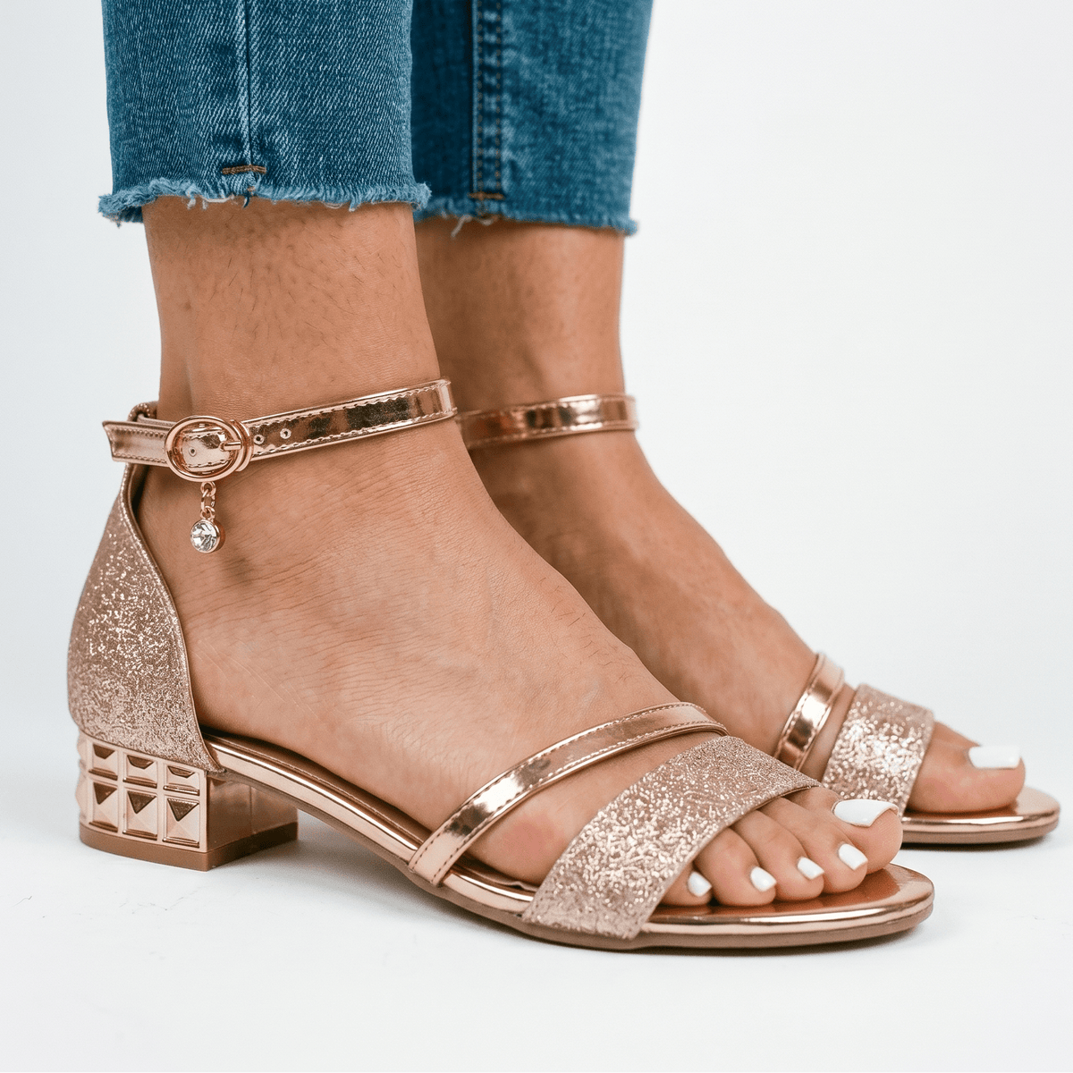 Women's Sparkling Comfy Strappy Heels - Rose gold