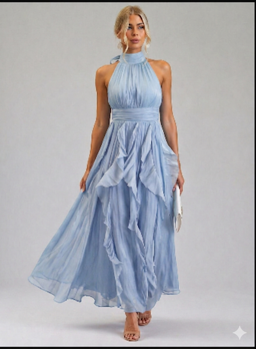 Women's Formal Halter Neck Maxi Dress - Blue