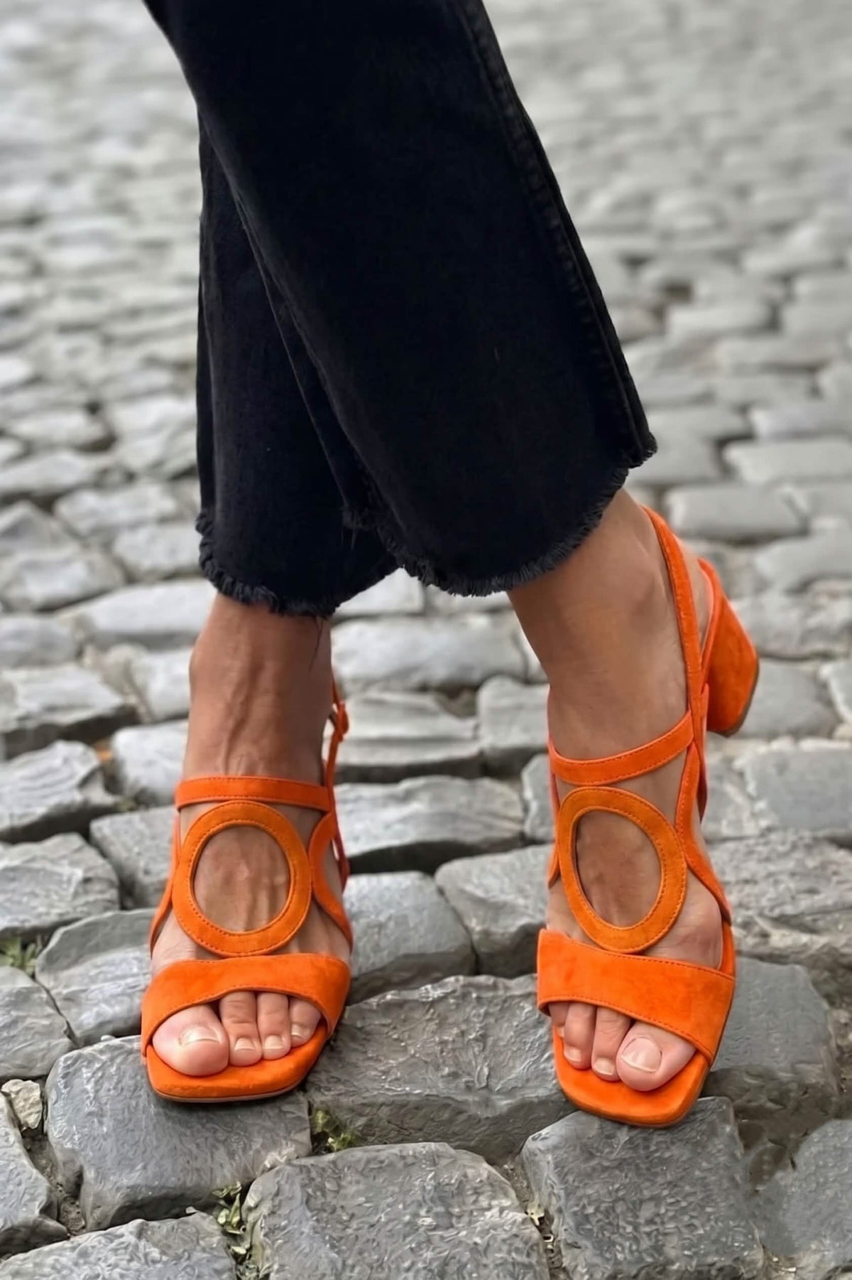 Women's Strappy Block Heeled Sandals - Orange