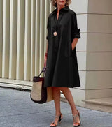 Marlena | Women's Button-Front Long Sleeve Midi Shirt Dress