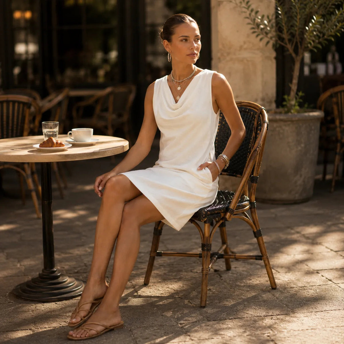 Women's Cotton Cowl Neck Mini Summer Dress