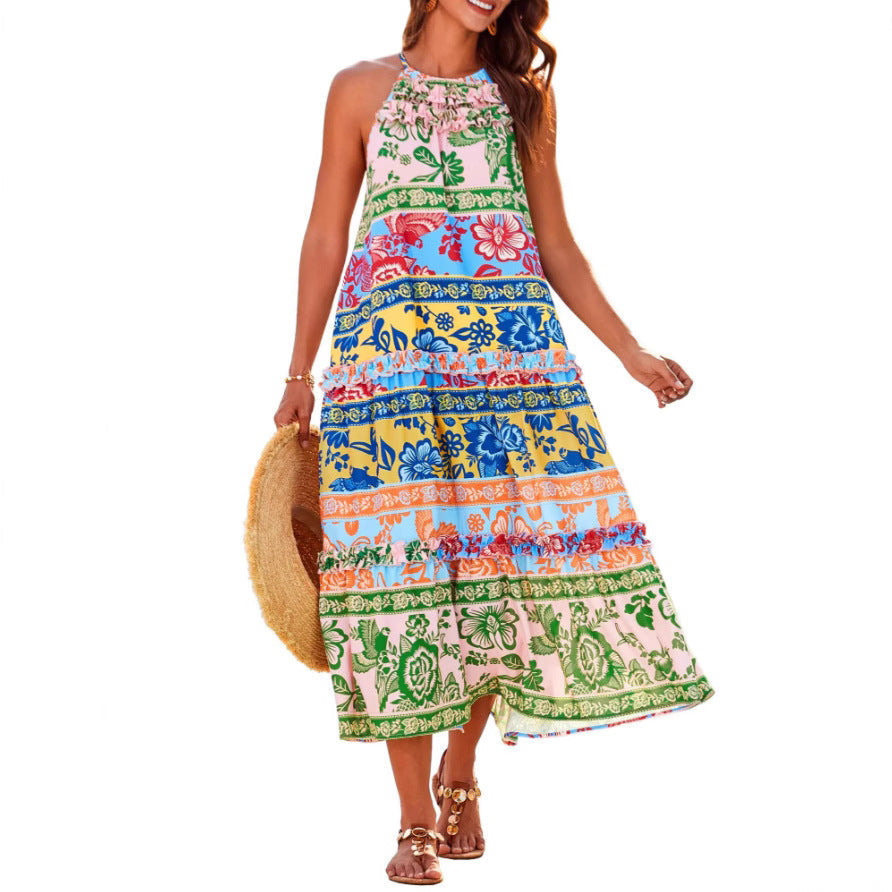 Ariadne | Women's Boho Halter Tiered Maxi Dress