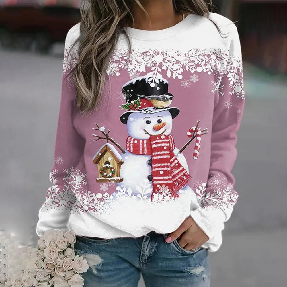 Women's Fleece Graphic Christmas Sweater - Pink