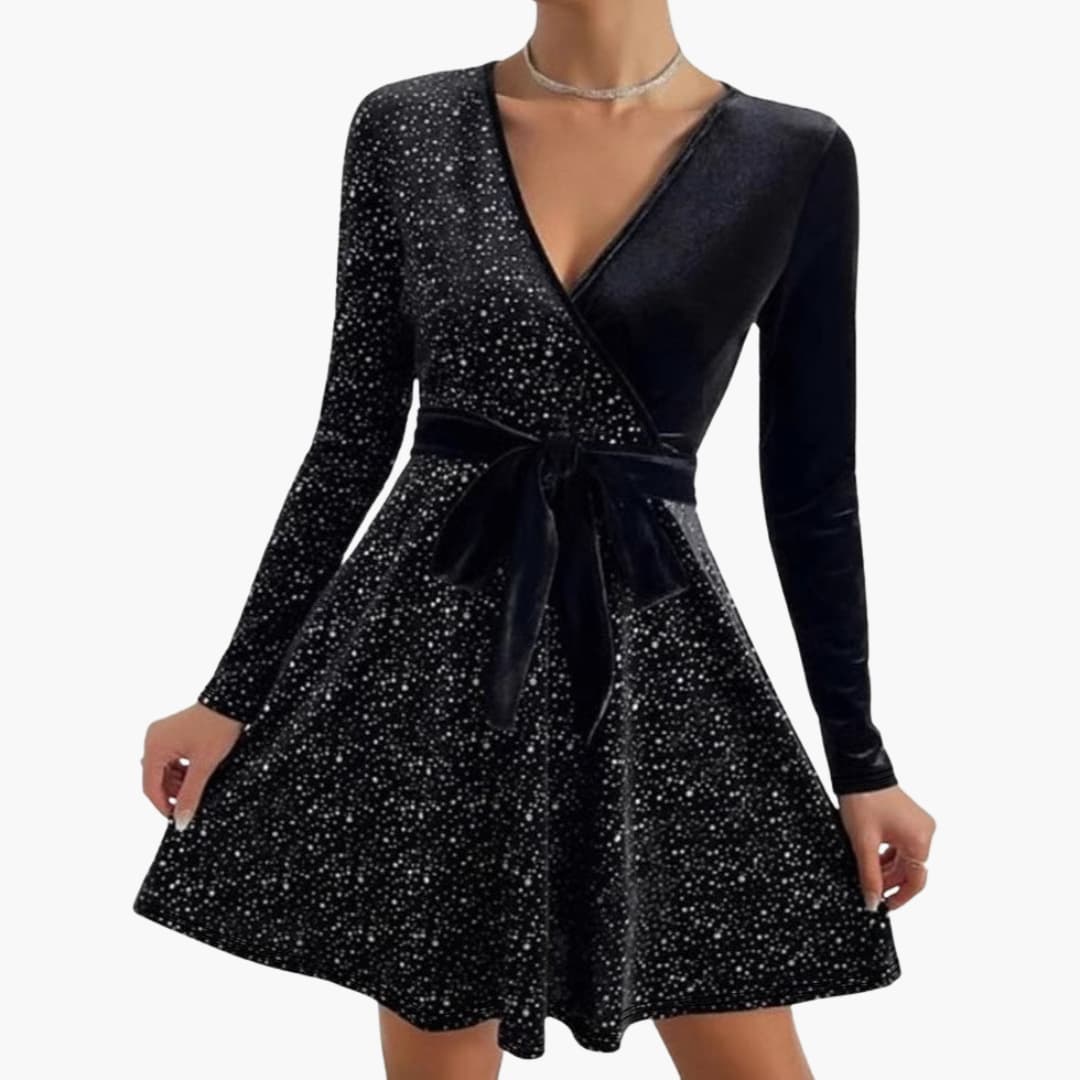 Women's Velvet Little Christmas Party Dress - Black
