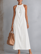 Yolande | Embroidered Mao Collar Halter Neck Dress
