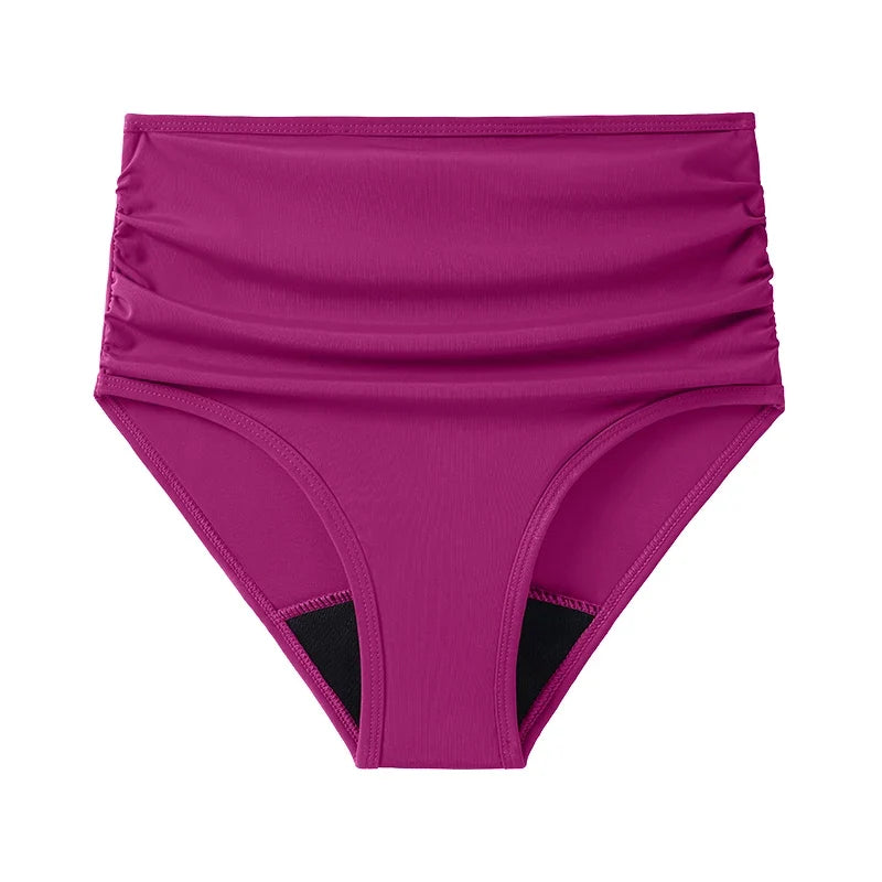Women's Ruched High-Waist Period Bathers - Purple