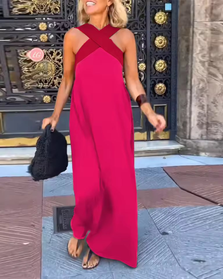Women's Summer Halter Neck Maxi Dress - Red