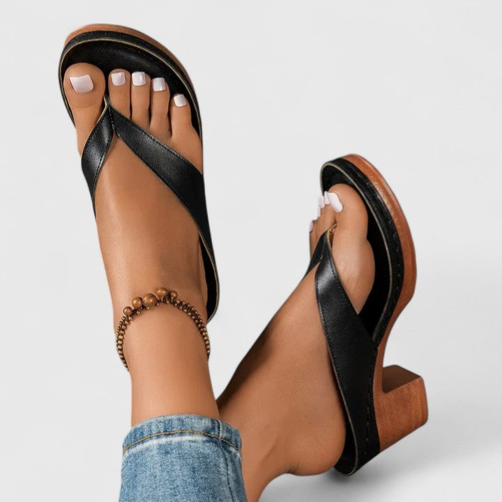 Women's Comfy Platform Non-Slip Thong Heels - Black