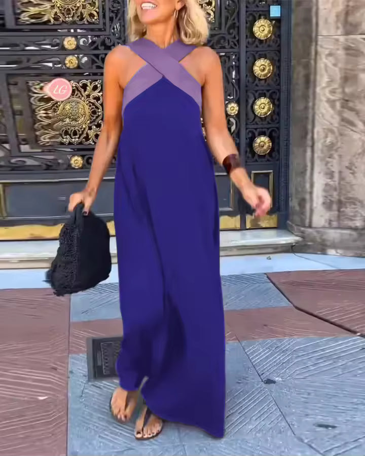 Women's Summer Halter Neck Maxi Dress - Blue