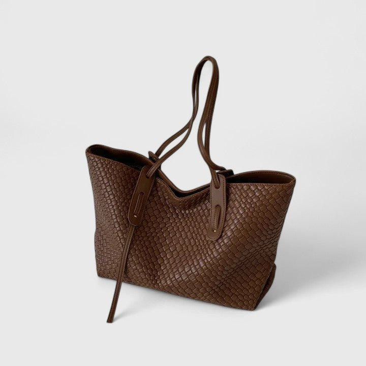 Women's Leather Shoulder Shopper Tote Bag - Coffee