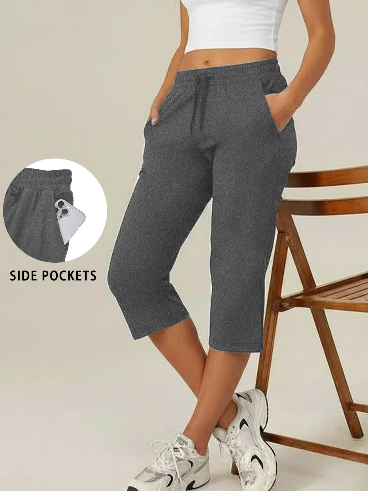 Women's Casual Knit Yoga Capri Pants - Black