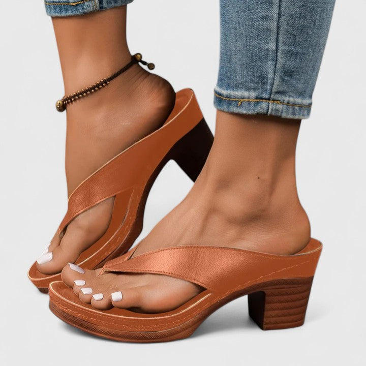Women's Comfy Platform Non-Slip Thong Heels - Brown