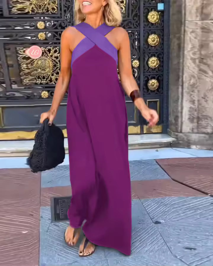 Women's Summer Halter Neck Maxi Dress - Purple
