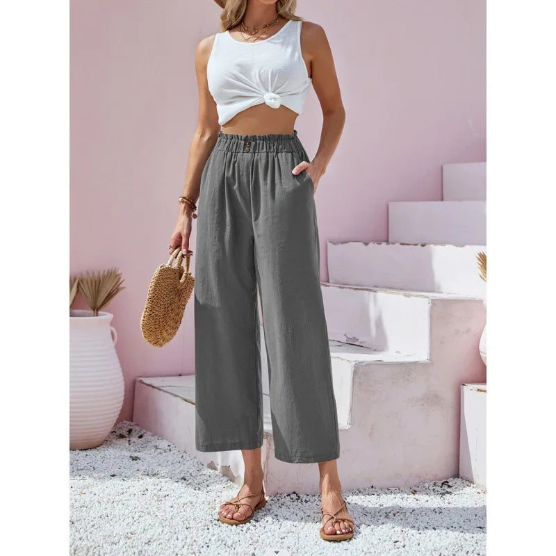 Women's Relaxed Leg Wide Linen Pants - Grey