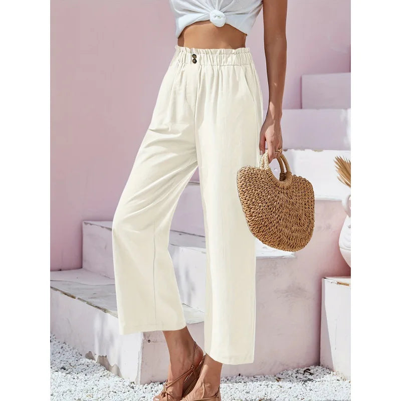Women's Relaxed Leg Wide Linen Pants - White