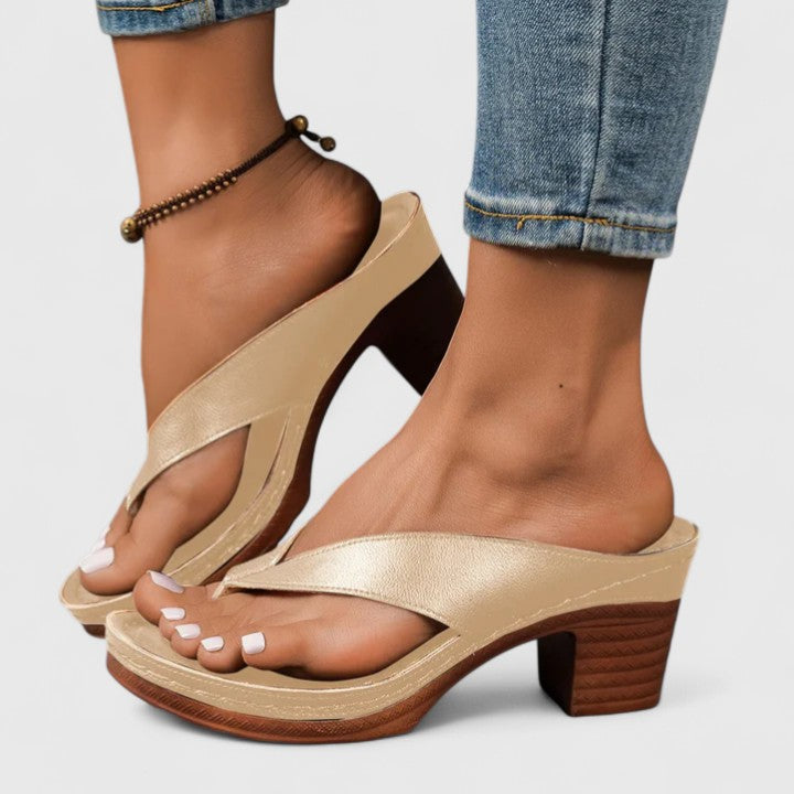 Women's Comfy Platform Non-Slip Thong Heels - Gold