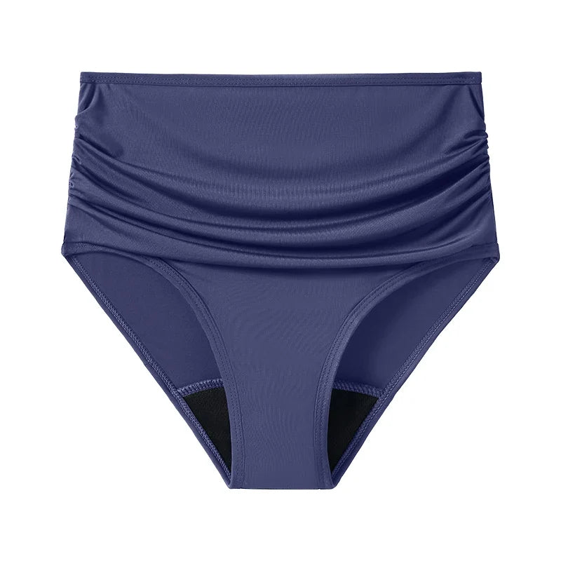 Women's Ruched High-Waist Period Bathers - Blue