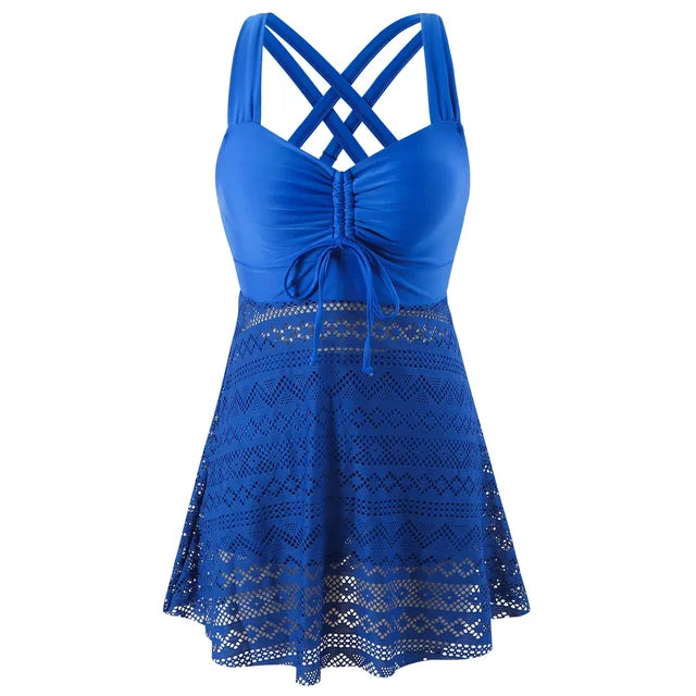 Women's Printed Sweetheart Skirted Tankini - Blue