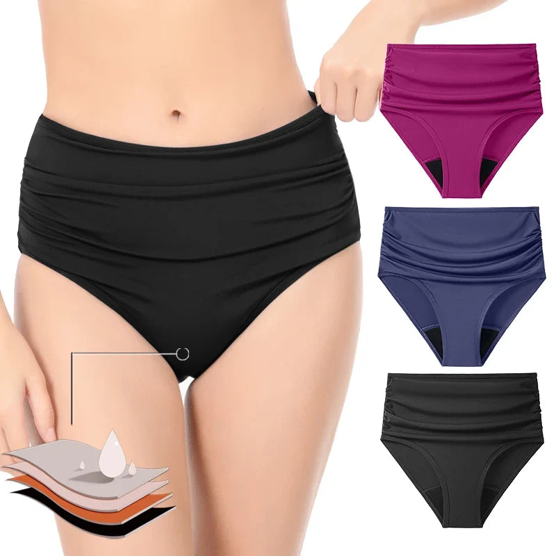 Women's Ruched High-Waist Period Bathers - Black