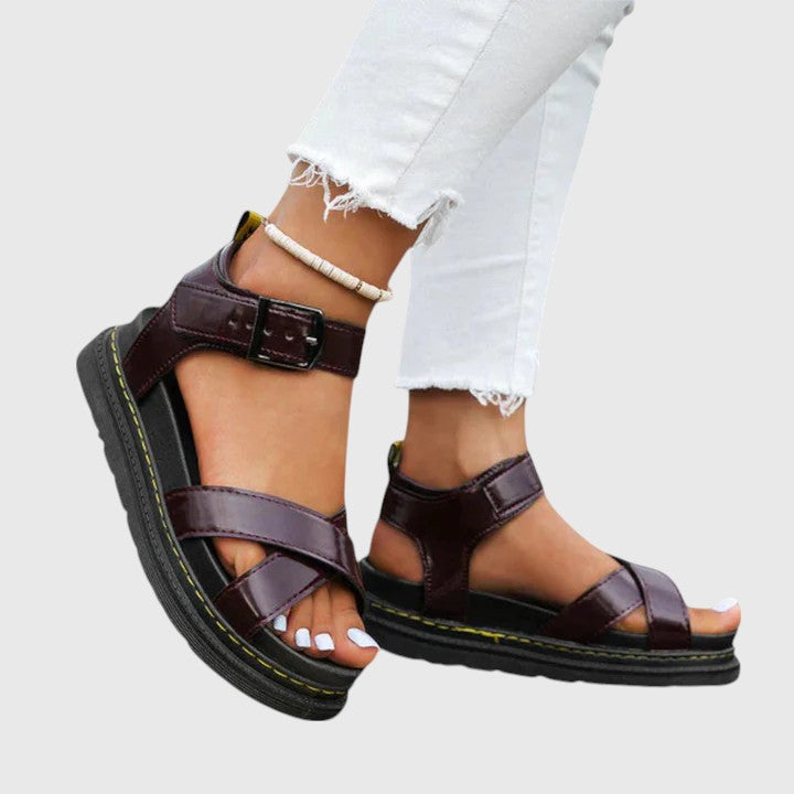 Women's Flat Form Arch Support Strappy Sandals - Brown