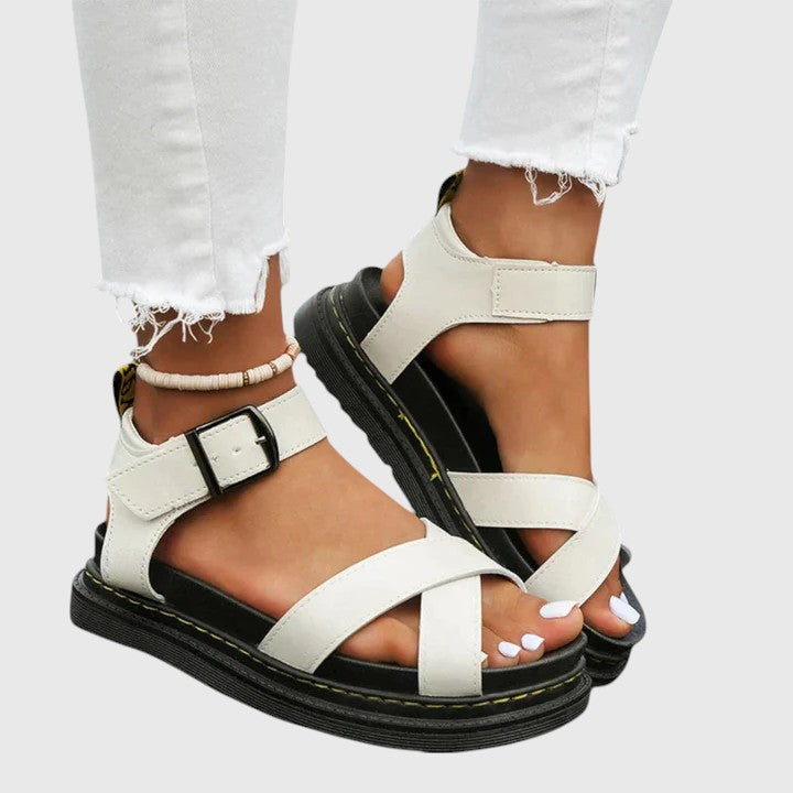 Women's Flat Form Arch Support Strappy Sandals - White