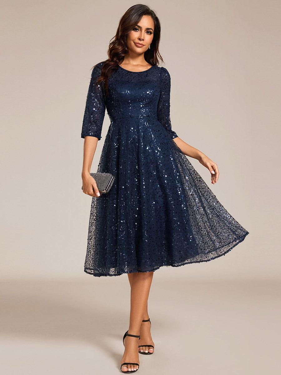 Women's Sequin Midi Christmas Party Dress - Navy Blue