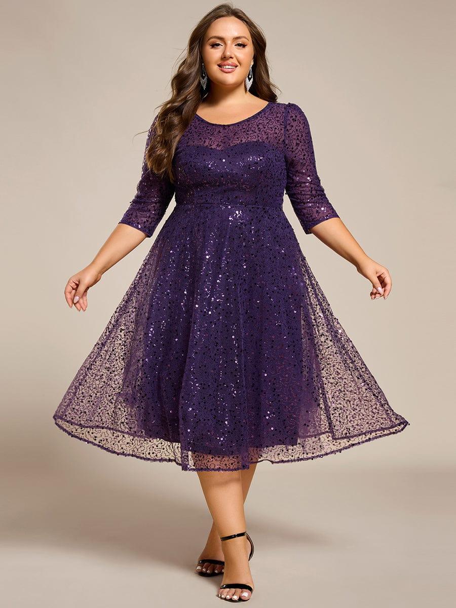 Women's Sequin Midi Christmas Party Dress - Dark Purple