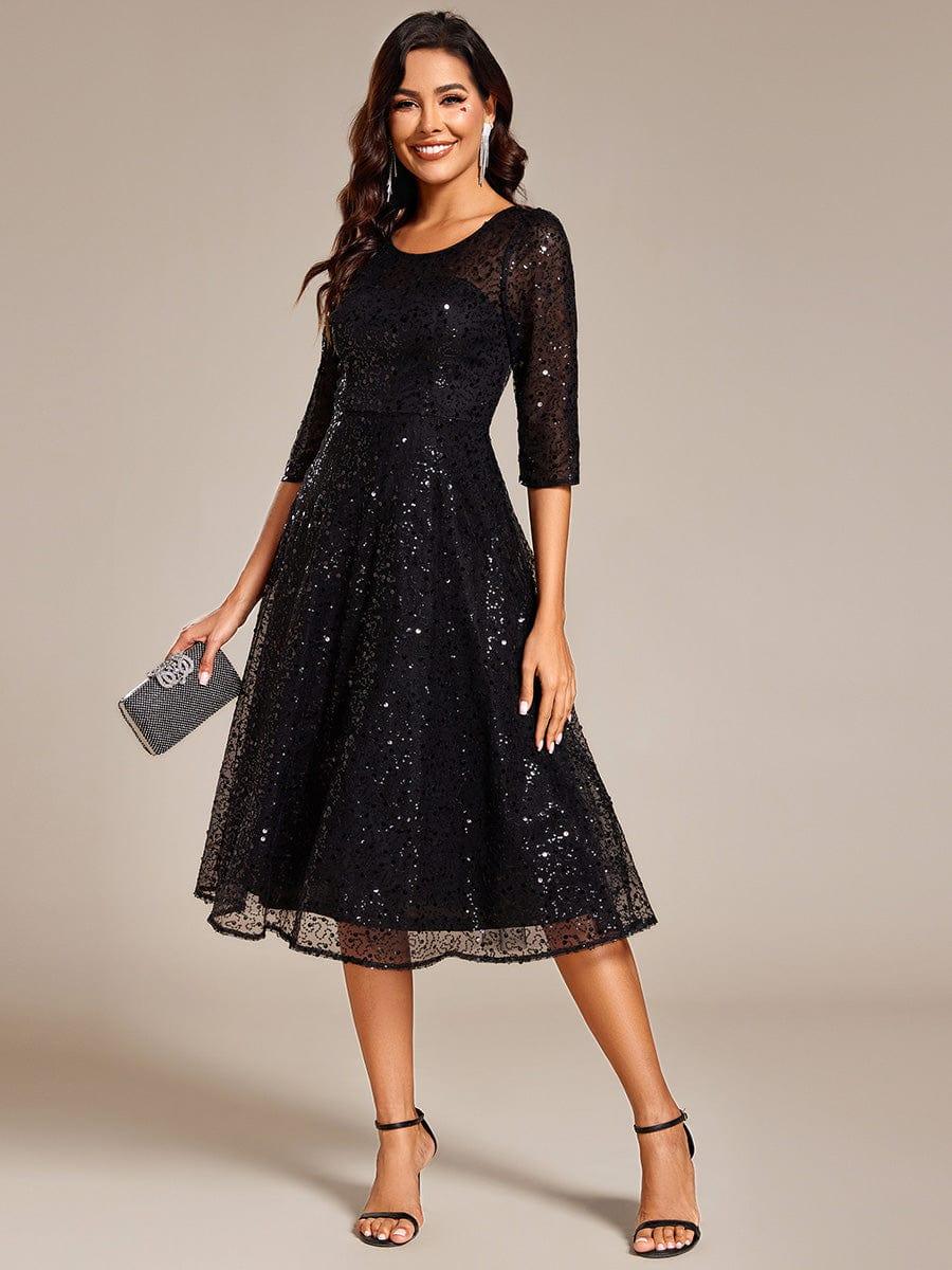 Women's Sequin Midi Christmas Party Dress - Black