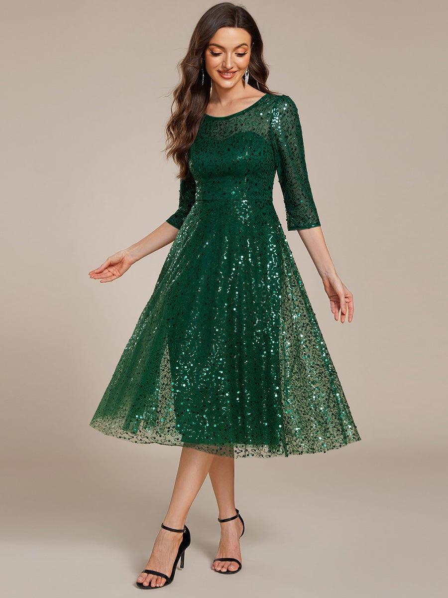 Women's Sequin Midi Christmas Party Dress - Dark Green