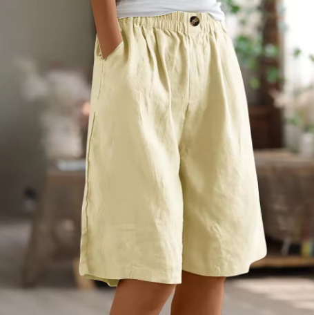 Women's Relaxed Breathable Wide Leg Capri Pants - Beige