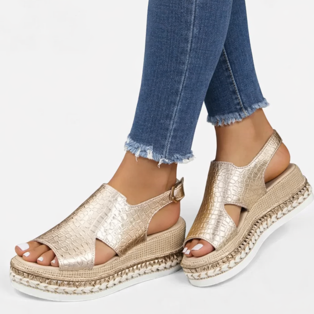 Women's Metallic Strappy Platform Wedge Heel Sandals