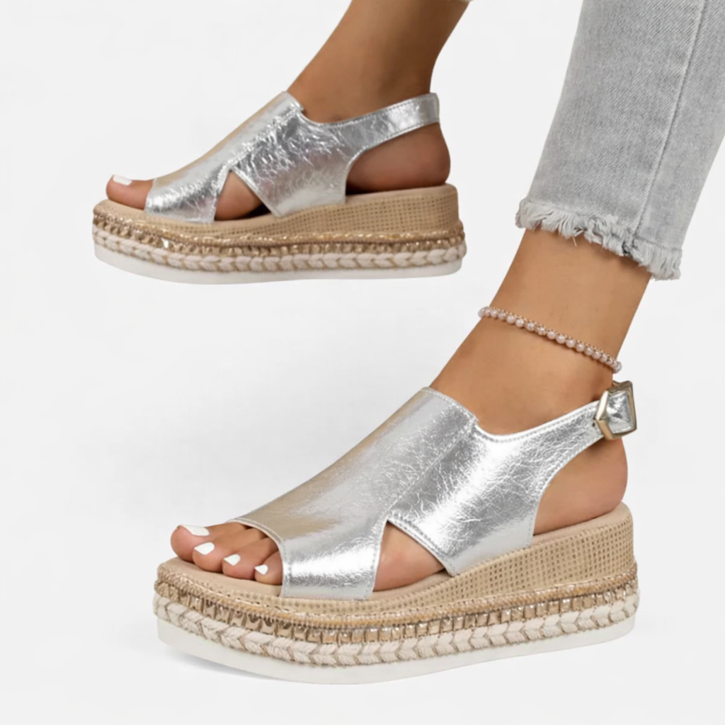 Women's Metallic Strappy Platform Wedge Heel Sandals