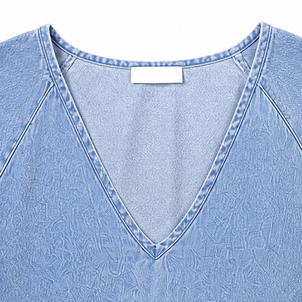 Women's Chic V-Neck Cotton Denim Summer Midi Dress
