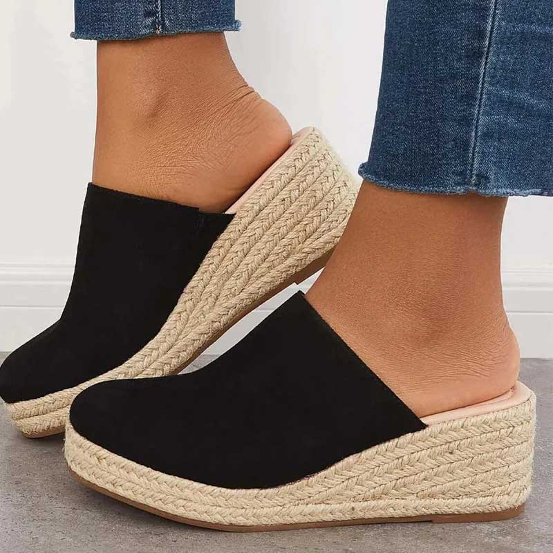 Women's High Espadrille Wedge Heel Sandals - Black